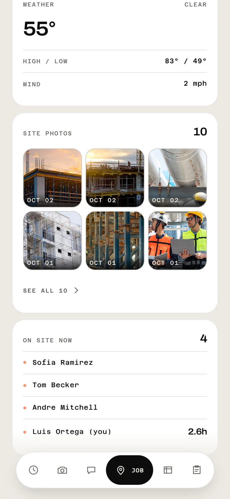 The field app's job screen