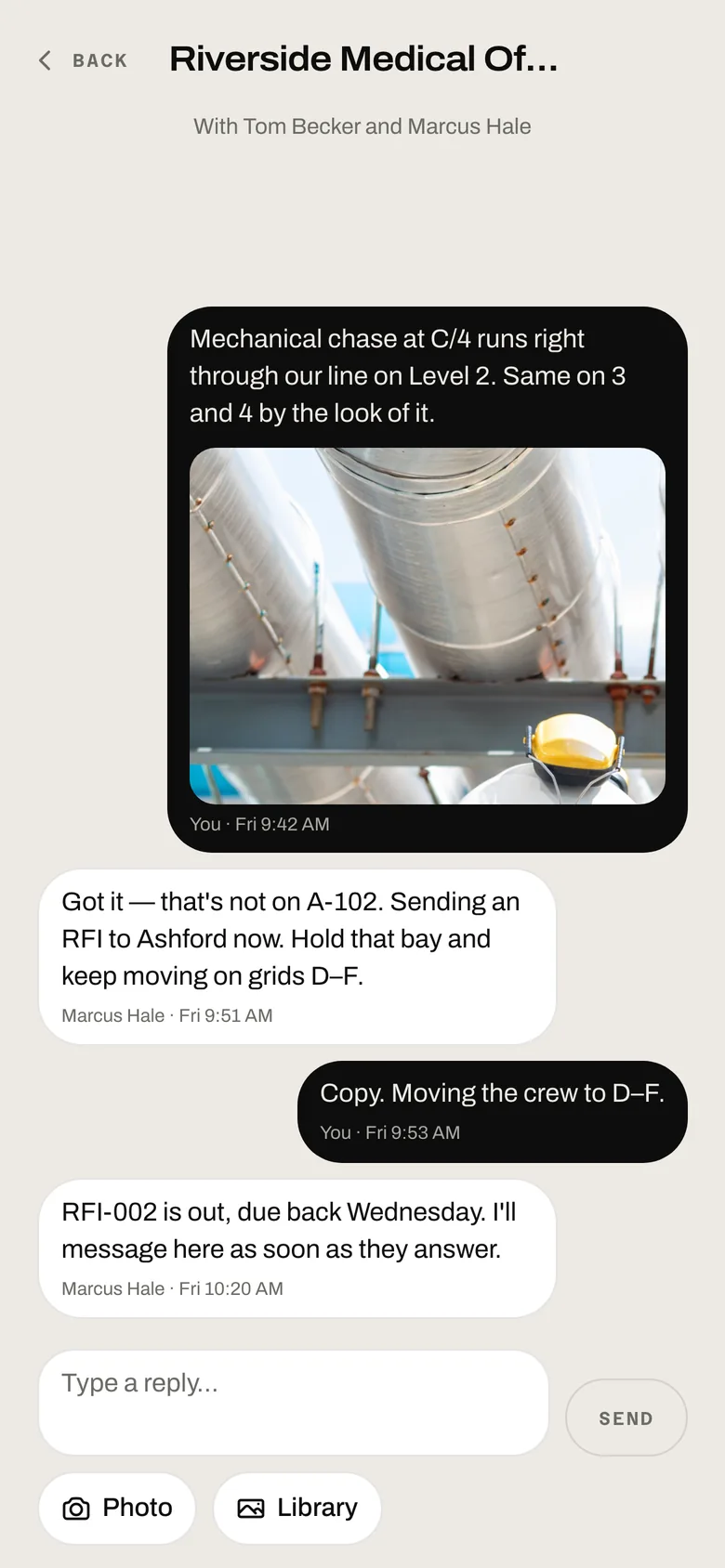 The same conversation on the foreman's phone